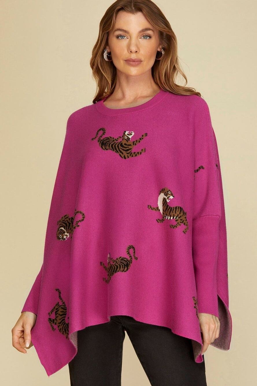 She + Sky Tiger Vibes Sweater in Hot Pink